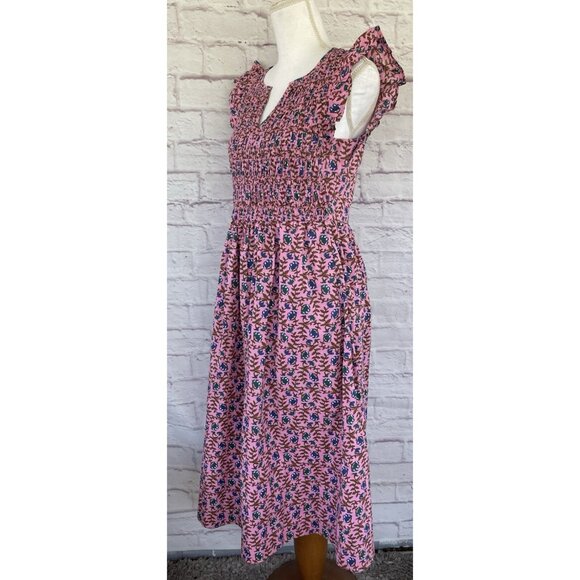 J.Crew Flutter Sleeve Floral Smoked Midi Sun Dress Size Small - Picture 10 of 13